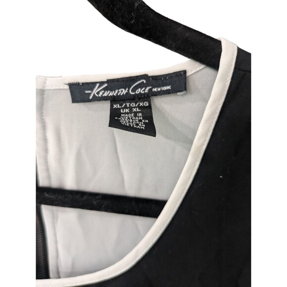 KENNETH COLE Black White Color Block Tiered Blouse Sleeveless Top Keyhole XL - Picture 2 of 3